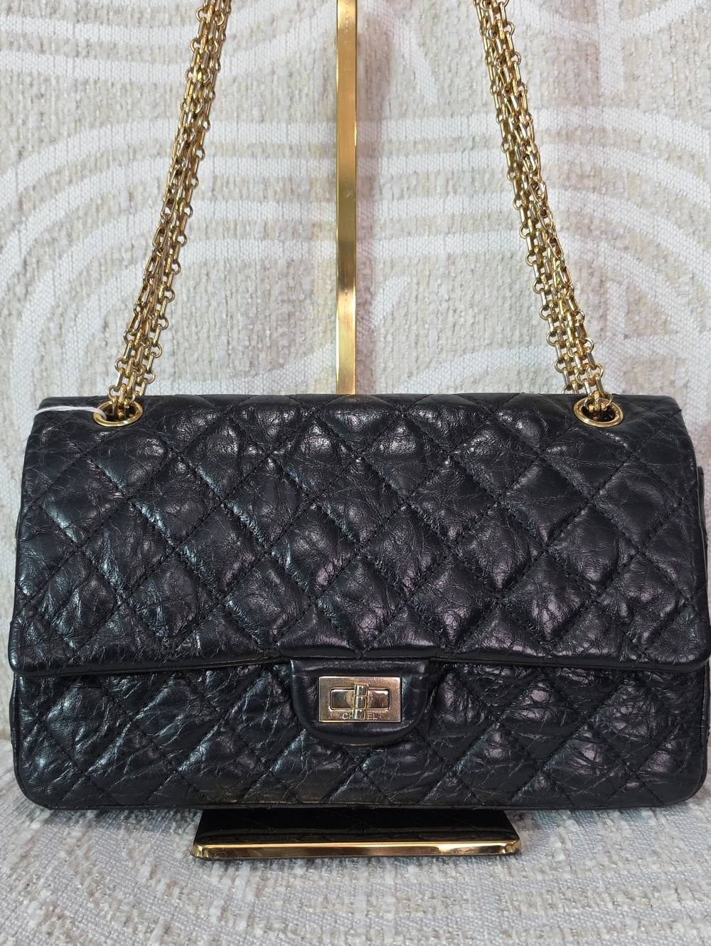 Chanel 2.55 Reissue Double Flap  Black  Crinkle Leather Shoulder Bag